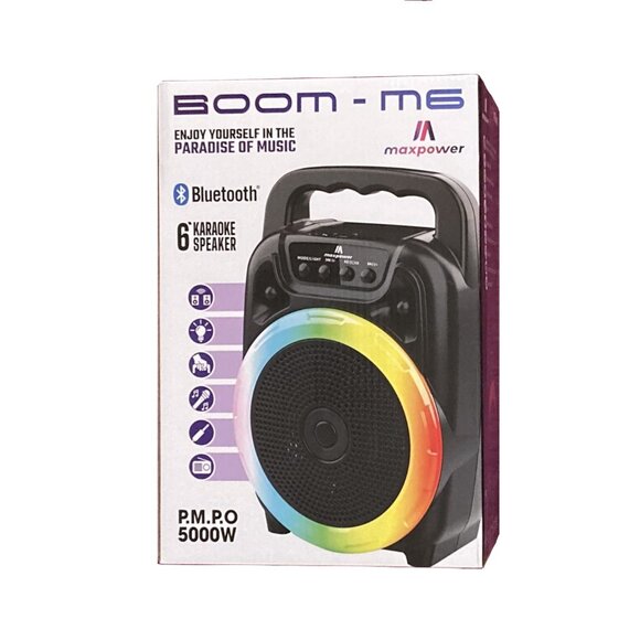 Bluetooth Portable Karaoke Speaker New & Sealed NIB, 5000W, Maxpower Boom M6 - Picture 1 of 6